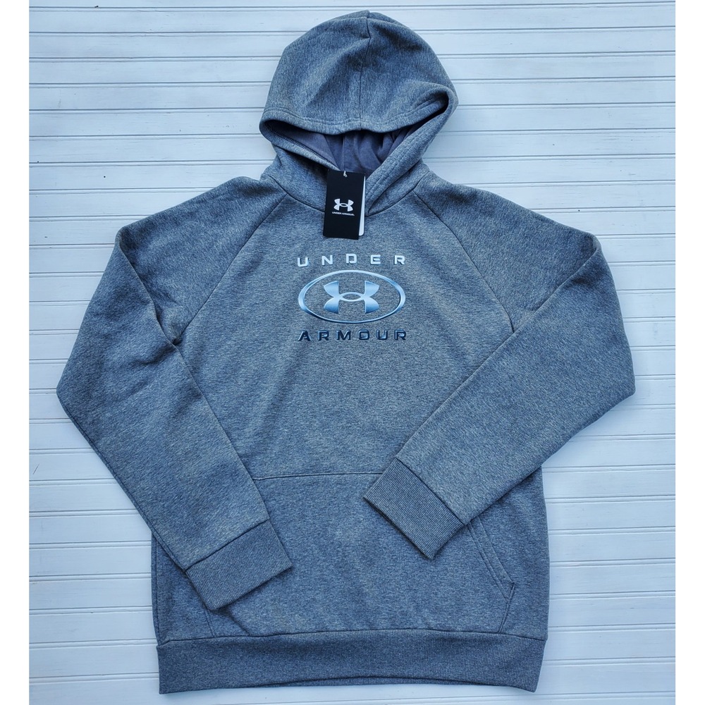 Under Armour Kids Rival Fleece Hoodie Gray Metallic Logo Pullover YXL